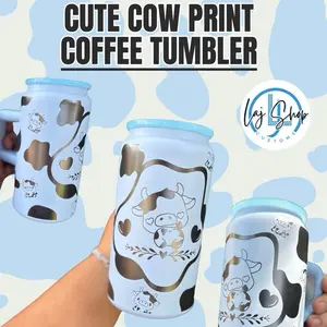 LAJ Shop Cute Cow Print Engraved Coffee Tumbler - Drinkware Bottle for Your Favorite Beverages