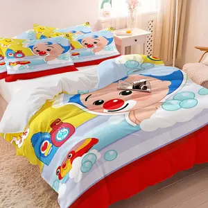 Plim Plim Bath Time Duvet Cover Set (1 Duvet + 1/2 Pillowcases, No Core), Soft All-Season Fabric, Cute Clown Character Bubble Print Bedding for Toddlers Bedroom & Nursery Decor