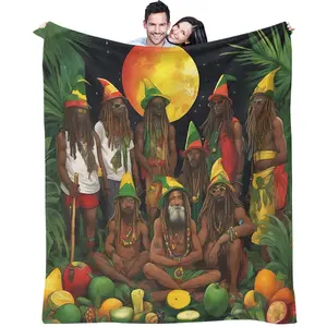 Rastafari Moonlit Gathering Pattern Flannel Blanket, Soft & Cozy Warm Blanket, Versatile Throw Blanket, Ideal for Sofa, Nap & Bohemian Indoors
