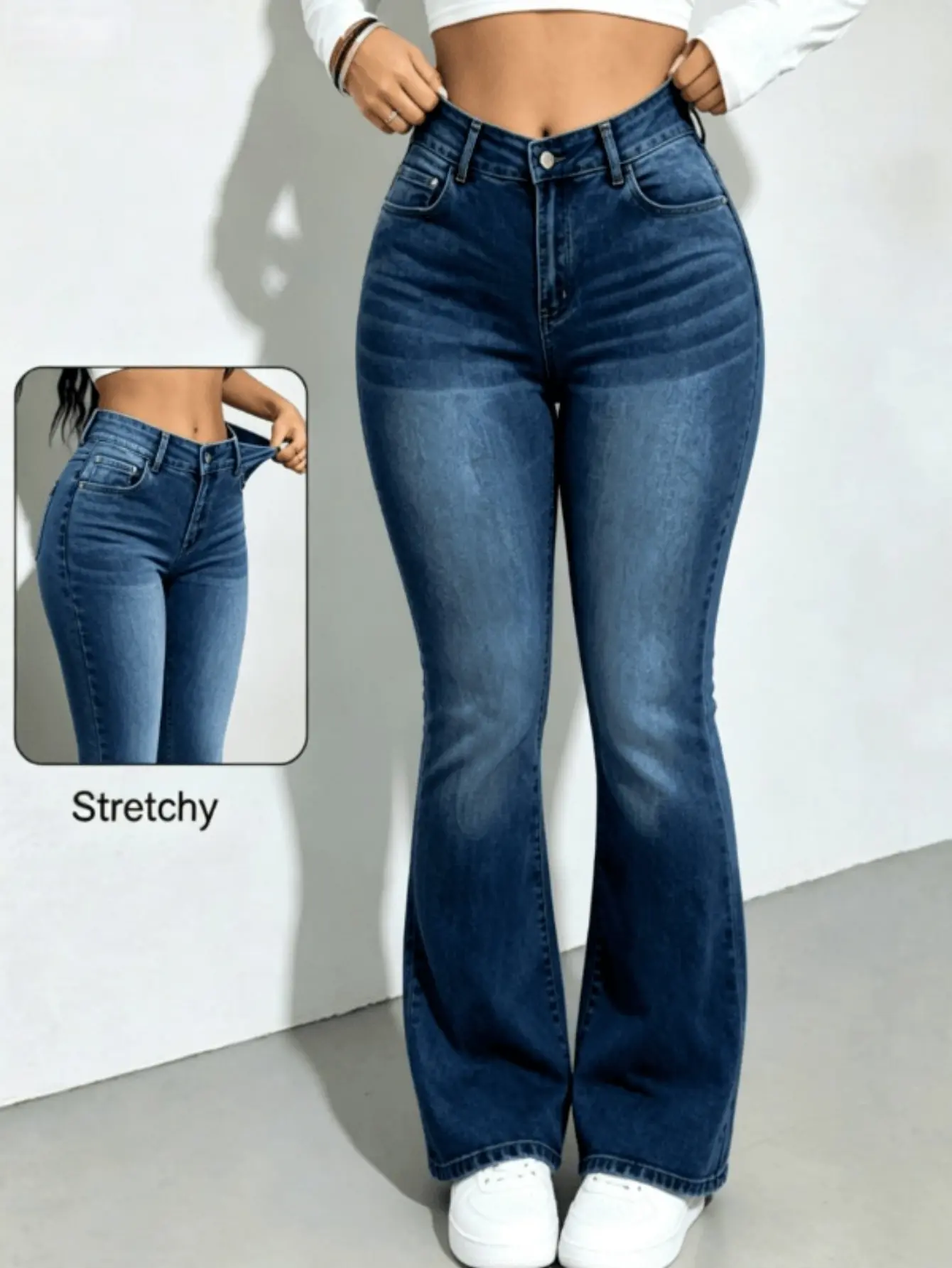 [plus size] Magic high Rise Jeans Stretchy bell-bottoms for Women Distressed PantsWomenswear Bottom WH53