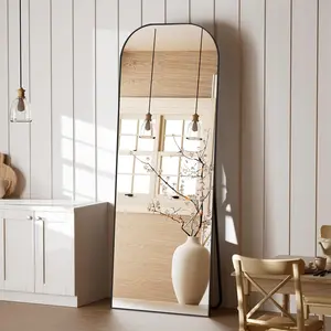 Full Length Mirror, 56"x21" Mirror Full Length with Stand, Black Top Square-Edged Floor Mirror with  Alloy Frame for Bedroom Living Room