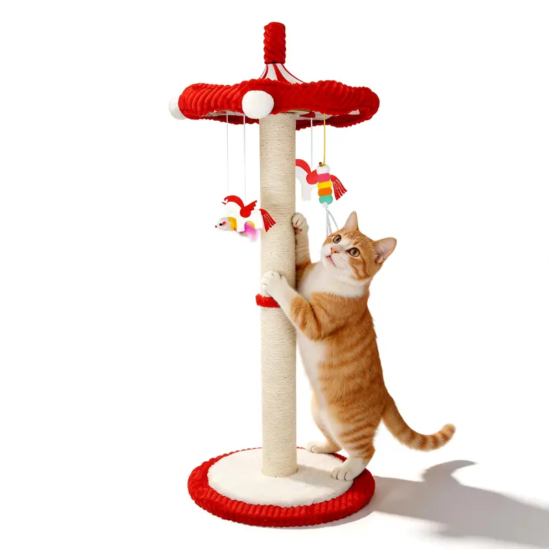 Catails Sisal Cat Scratching Post Tower - 39.7" Tall, 16" Wide Base (16 Inches Wide), 8 lbs, Carousel Design, Double-Layered Base, Rotatable, Interactive Toys, Coffin Bed, Indoor Pet Furniture for Kittens & Adults