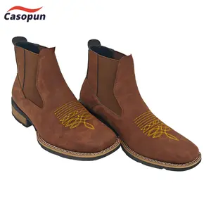 Men's business embroidery design ankle boots, fashionable round toe daily wear, men's versatile daily wear suit shoes, colorful non-slip cowhide, classic suede American embroidered split toe cowboy boots, fashionable Chelsea boots Fathersdaygift
