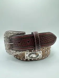 Belt- CowHide Stallion Concho "Brown"