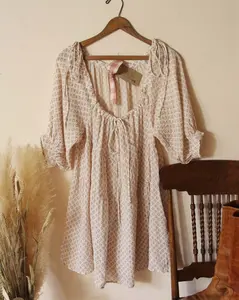 Natural Cotton French Lavender Floral Gauzy Spring & Summer Dress