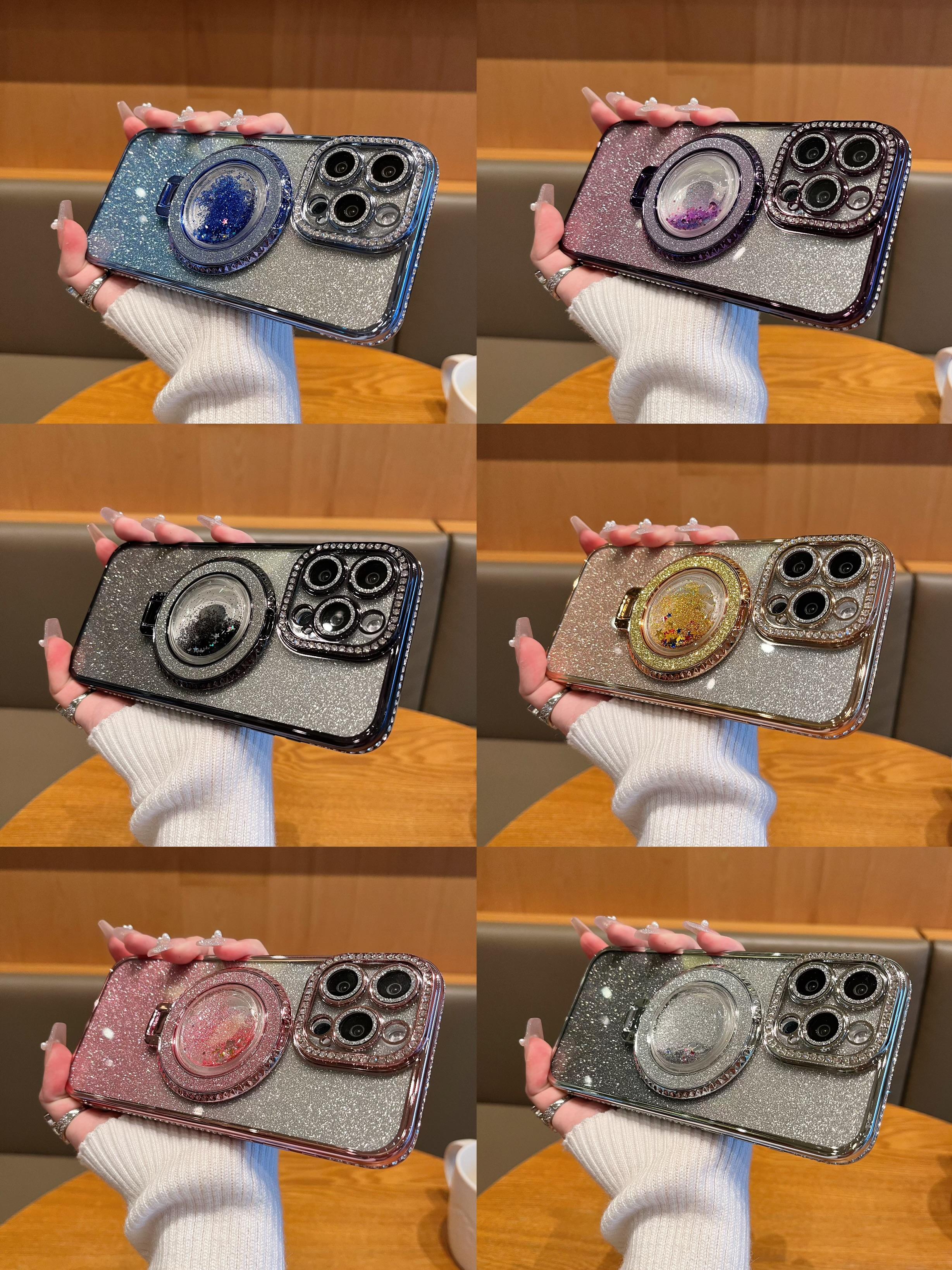 Magnetic Kickstand  Bling Glitter  Case for iPhone 14 15 16 17 Pro Max Sparkling Diamond Cover Glitter Shiny Rhinestone Cases Ring Holder Pink Black