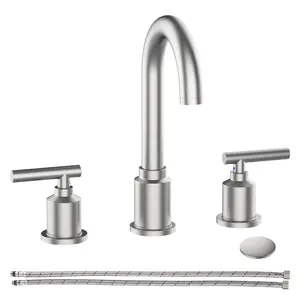 Garvee Bathroom faucet, Brushed Nickel Widespread Bathroom Sink Faucet, 8 Inch Bathroom Faucet for Sink 3 Hole with Stainless Steel Pop-up Drain(Brushed Nickel)