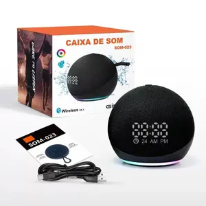 Spherical Alexa Dot 6th Gen Smart Speaker with RGB LED Lighting, Wireless Desktop Stereo Subwoofer, Portable Base, 5-Color Options, Display Screen, Clock & Alarm for Home Office