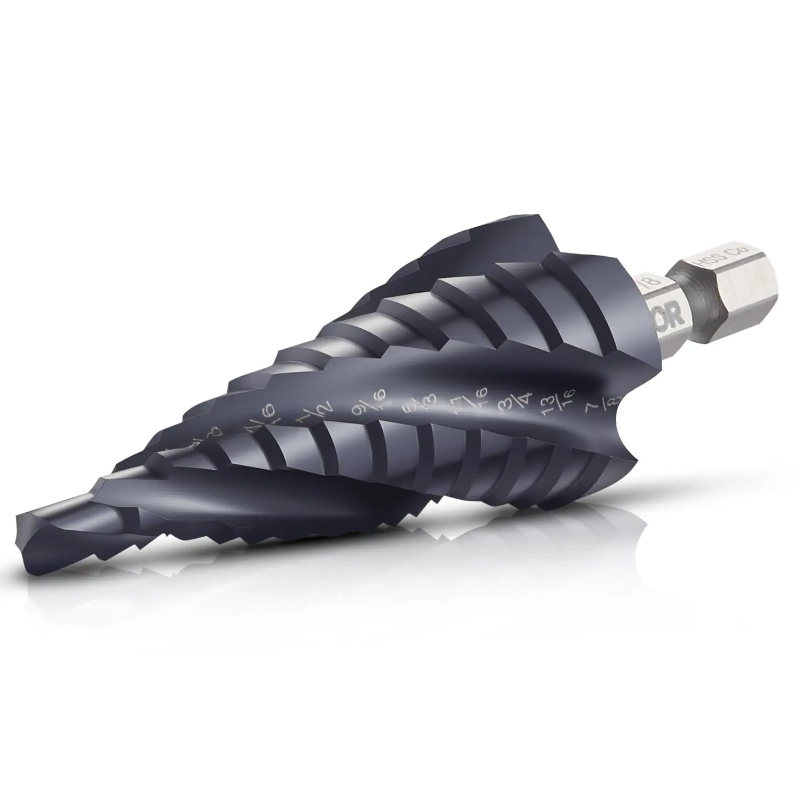 【Father's Day Gift】VEVOR Drill-Powered Step Drill Bit, 3/16 to 7/8 in Size, 1/4 in Hex Shank, TiAlN Coating, Cobalt HSS, 4 Spiral Flutes for Metal, Stainless Steel, Wood, Drill-Powered Step Bits