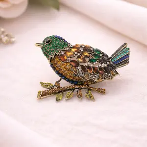Colorful Bird Brooch, Multicolor Bird Pin, Vintage Style Brooch, Statement Jewelry, Nature Inspired Pin, Gift for Her, Coat Brooch