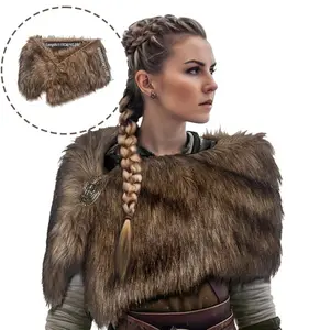 Viking Queen Costume Shawl Collar, Polyester Fiber Material, Halloween Role Play Accessory, Viking Warrior Style, Perfect Gift for Friends