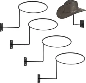 Pack of 4 Metal Hat Holder Wall Mounted Cowboy Hat Rack Hat Hanger for Wall Display, Cowboy Hat Holder Organizer Multifunctional Organizer Display Rack for Cowboy Hat, Cap, Wigs (Black)