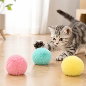 Interactive Cat Toy Ball Plush Sound Activated Catnip Toy Touch Activated Cat Ball Toy with Animal Sounds for Indoor Cats Kitten Play Toy
