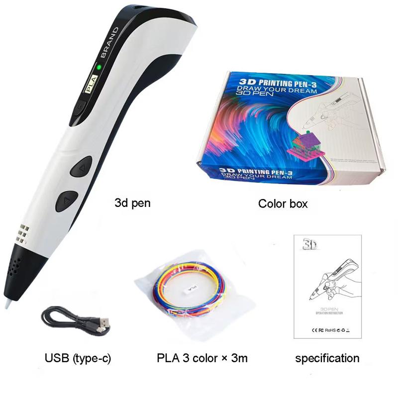 3D Printing Pen with Display Screen, Includes 3D Printer, 3 Beginner Colors Pla Materials, Template Book & Project Guide