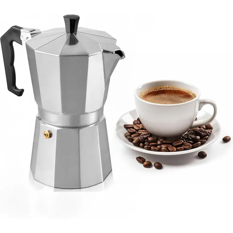 Mixpresso 3-Cup (5 oz) Metal Mesh Classic Italian Moka Stovetop Coffee Maker - Silver Home Brew Tool, Ergonomic Handle, Easy to Clean, Gas & Electric Stove Compatible, 3 Cups Capacity, Tea Preparation Ready