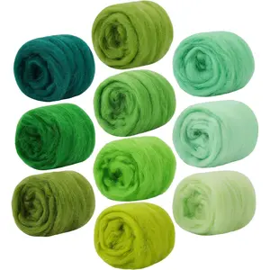 10 Colors Needle Felting Wool, Fiber Wool Yarn Roving, Spinning Wool Roving for Needle Felting, DIY Hand Spinning 10g/Color (Cool Colors)