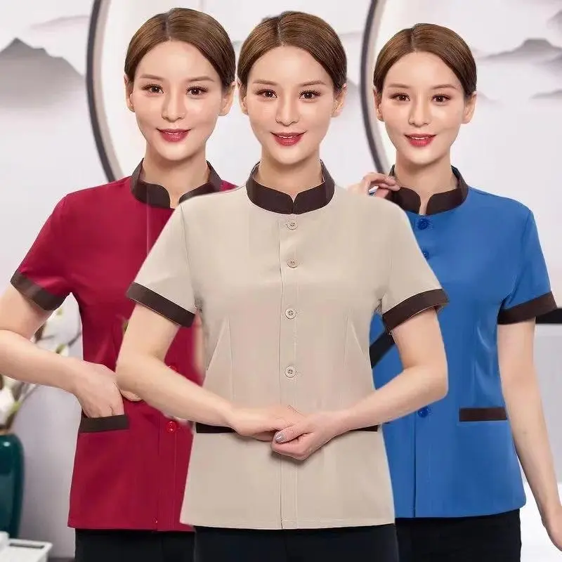 Cleaning Suits, Short-sleeved Summer Hotel Room Cleaner Aunt Work Clothes Hospital Property Work Clothes Women's Top
