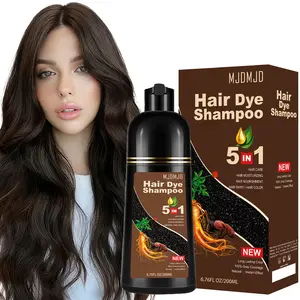 Dark Brown Hair Dye Shampoo 5-in-1, Herbal Hair Color Shampoo with Ginseng Extract for Natural Gray Coverage, Easy to Use Color Shampoo for Women & Men, 200ml