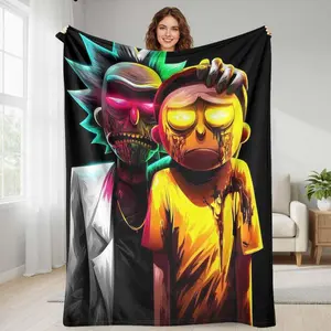 Rick and Morty Theme Flannel Blanket  SciFi Cartoon Print  Super Soft  Warm  Lightweight  AntiPilling  Perfect for Couch  Sofa  Bed  Home Decor  and as a Unique Gift for Animation Fans and SciFi Enthusiasts.