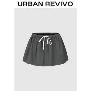 URBAN REVIVO Adjustable Drawstring A-Line Mini Skirt UWJ550025 - Women's Trending Fashion Clothes, 2025 Essential Basic, Comfortable Elegant Versatile OOTD Ready Casual Bottoms, Fits Women's Clothes
