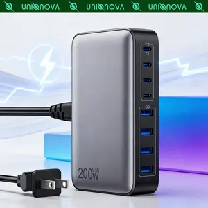UNIQNOVA 200W/320W USB C Charger Block,Upgraded GaN III 8-Port Fast Charging Station Hub,PD 65W Laptop Charging Adapter Compatible with Multiple Devices,Smartphone,MacBook Pro/Air,Dell,iPhone,Galaxy,Android Pixel,Steam Deck