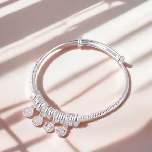 Full Silver s999 bracelet Sterling Silver bracelet Ladies push-pull bracelet can be freely adjusted size to send girlfriend birthday holiday gift Silver weight 18g /0.63 oz
