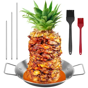 Al Pastor Skewer for Grill, Shawarma Skewer Stand, Stainless Steel Vertical Skewer, Brazilian Vertical Spit with 3 Removable Spikes(8”/10"/12”)& Brushes, for Tacos Al Pastor, Grill Smoker Oven BBQ