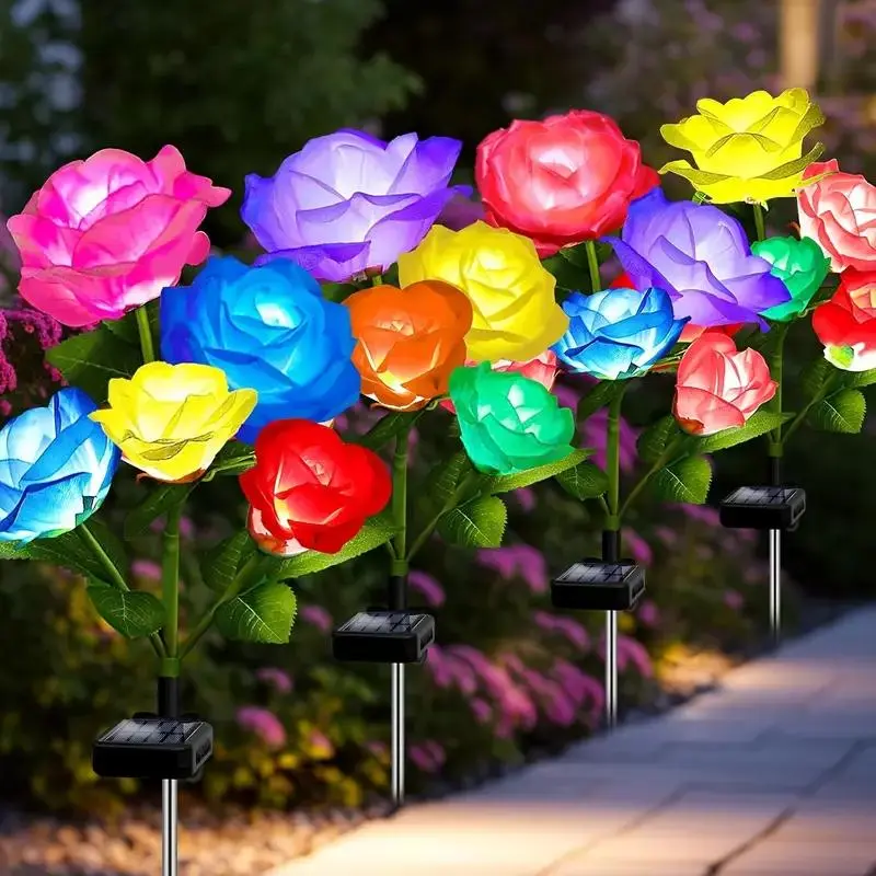 Solar Garden Light - Upgraded Outdoor Solar Lights, Decorative Outdoor Lighting, Rose Lights with 7 Color Changes for Courtyard and Garden Decoration, Expanded Solar Panels, More Realistic Roses, Solar Decorative Lights