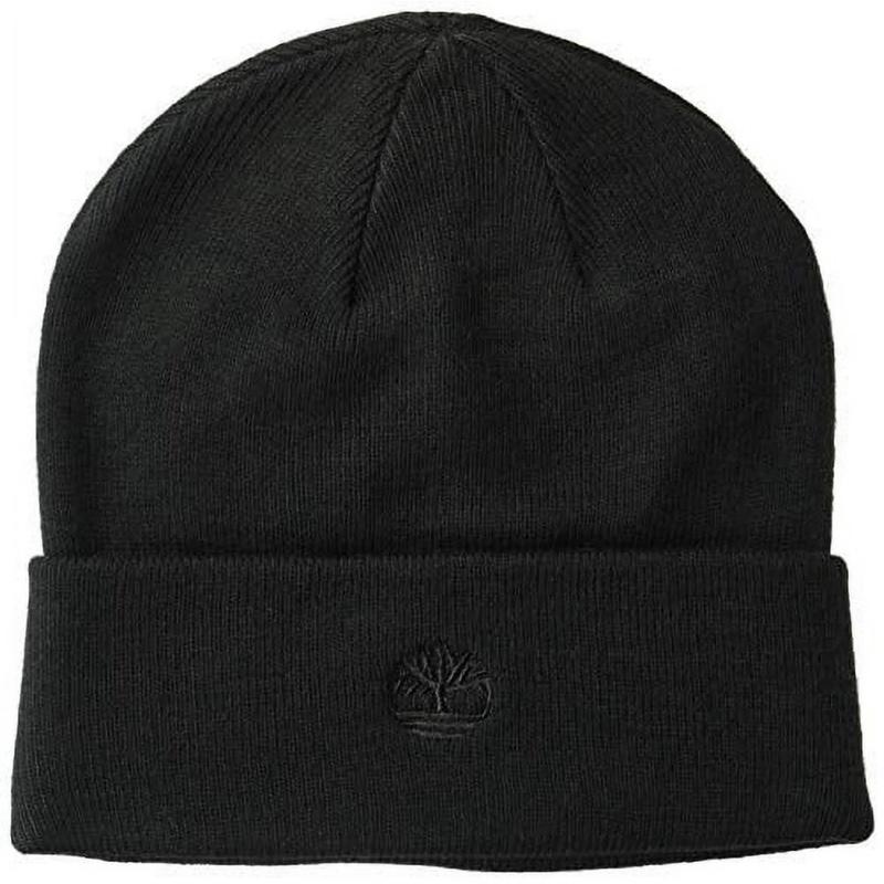 Timberland Men’s Embroidered Logo Cuffed Knit Beanie, Black, Classic Design, Comfortable Fit, Ideal for Casual Wear
