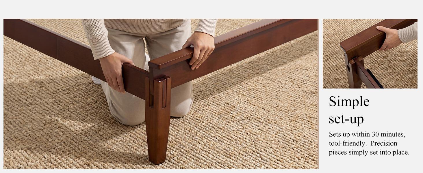Yechen Platform Bed Frame with Upholstered Headboard, Mid-Century Japanese Joinery FSC-Certified Solid Bamboo Wood Bedframe, Metal Center Support, Noise-Free, Easy Assembly, No Box Spring Needed (Queen, King) (Natural, Walnut) Yechen Platform Bed Frame with Upholstered Headboard, Mid-Century Japanese Joinery FSC-Certified Solid Bamboo Wood Bedframe, Metal Center Support, Noise-Free, Easy Assembly, No Box Spring Needed (Queen, King) (Natural, Walnut)