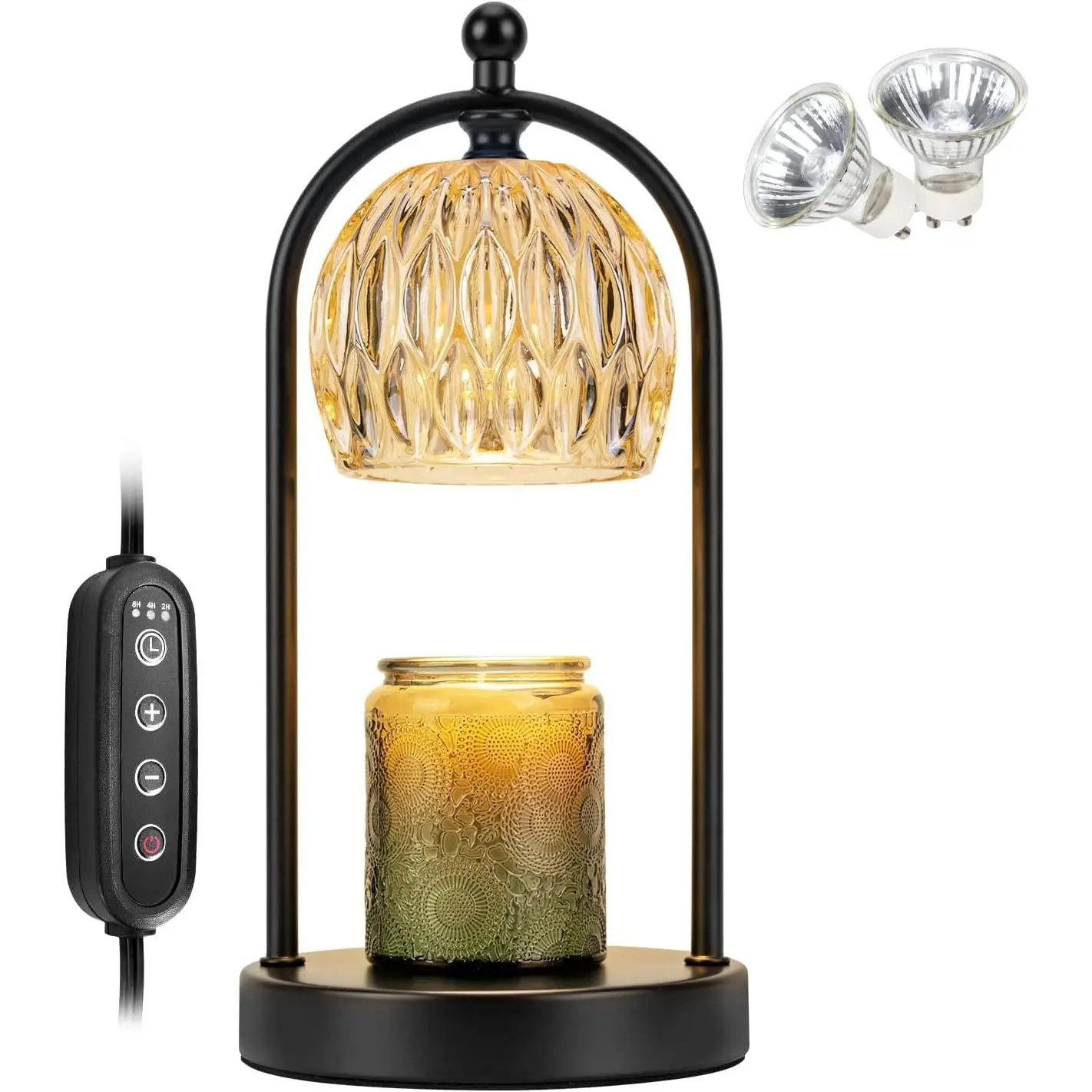 Heated Electronic Candle Holder - Dimmable Electric Candle Warmer Lamp with Timer, Glass for Synthetic Jar Wax Melts, Adult Bedroom Office Decor, Aromatherapy Stress Relief Gift (2 Bulbs Included), Gifts