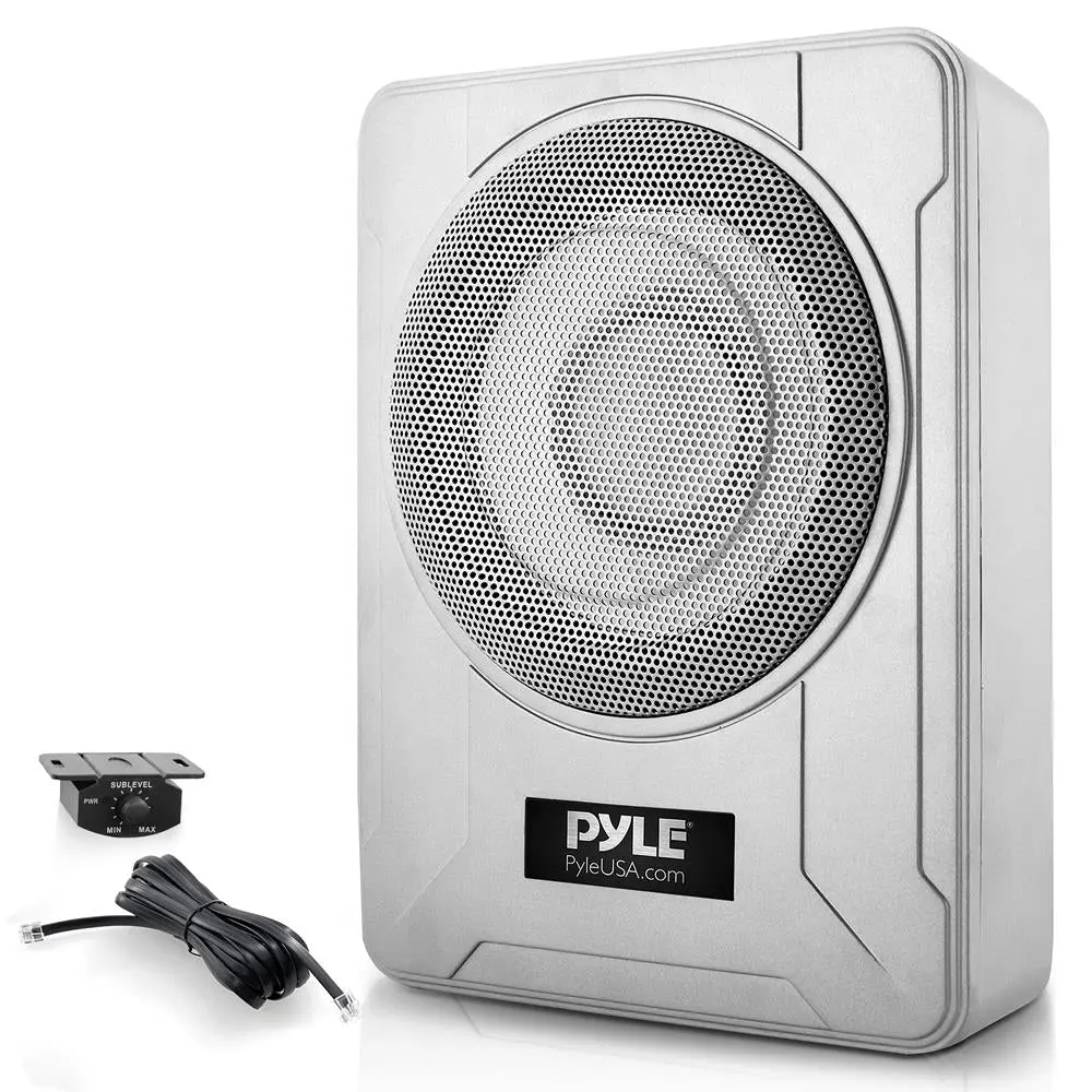 8" 600W Marine Subwoofer System - Slim Design, Built-in Amp, Silver