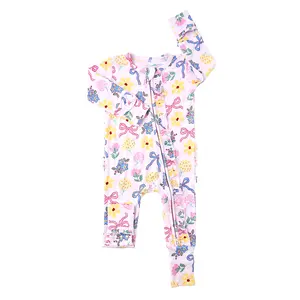 Evie RUFFLE ZIP Super Soft Bamboo Viscose Baby Romper with 2-Way Zipper for Easy Diaper Changes & Mitten Cuffs for Comfort