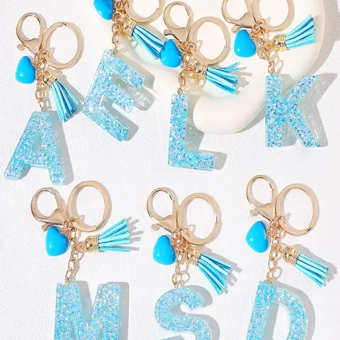 Initials Letter Design Keychain, Trendy Cute Keychain, Cute Tassel Decor Keychain for Women & Girls, Tassel Decorated Keychain, Keychain For Bags, Stylish Keyring, Fashion Accessories for Bag & Car Key Decoration