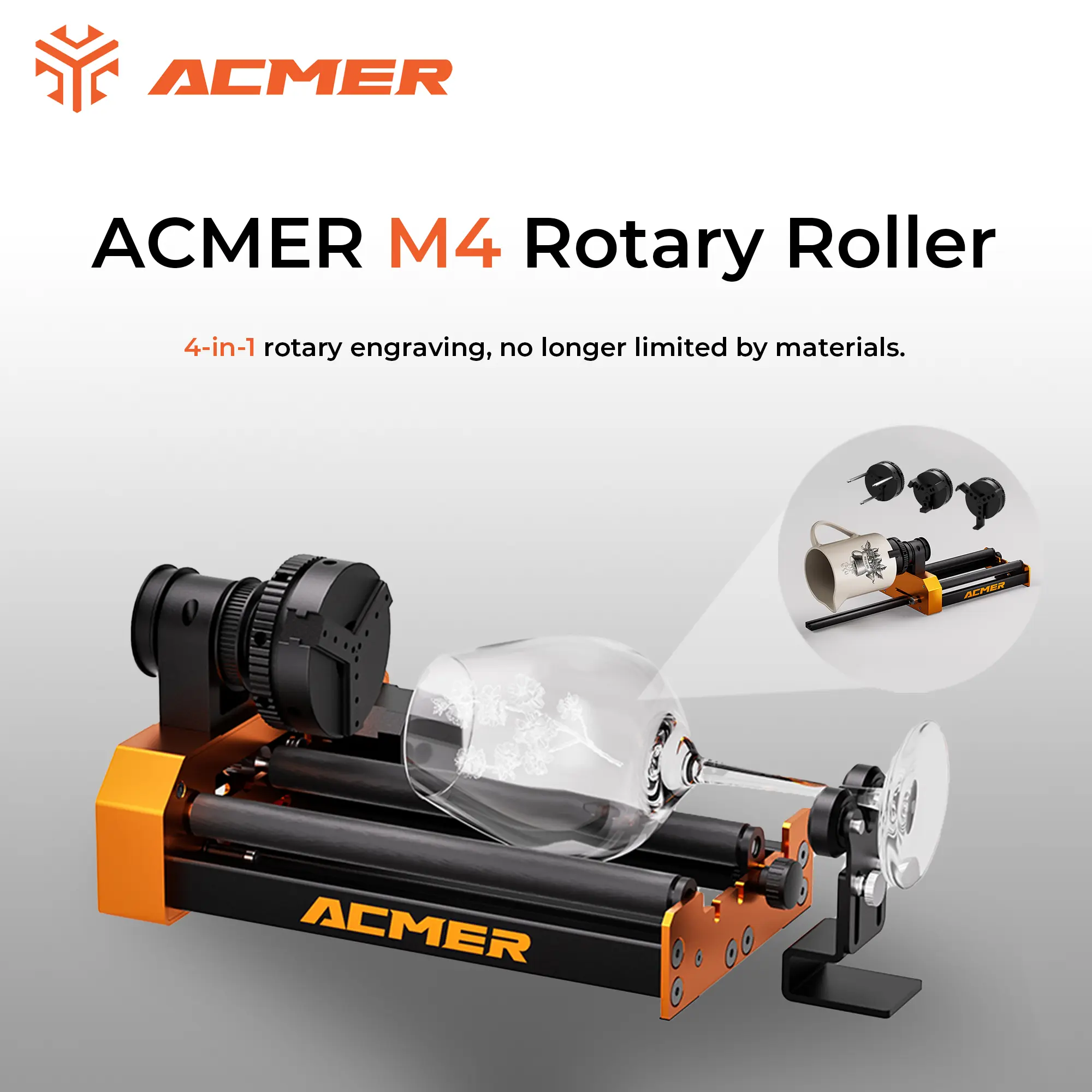 ACMER M4 Rotary Kit | 4-in-1 Engraving for Cups, Bottles & Rings | 360° Rotation | Perfect for Custom Projects