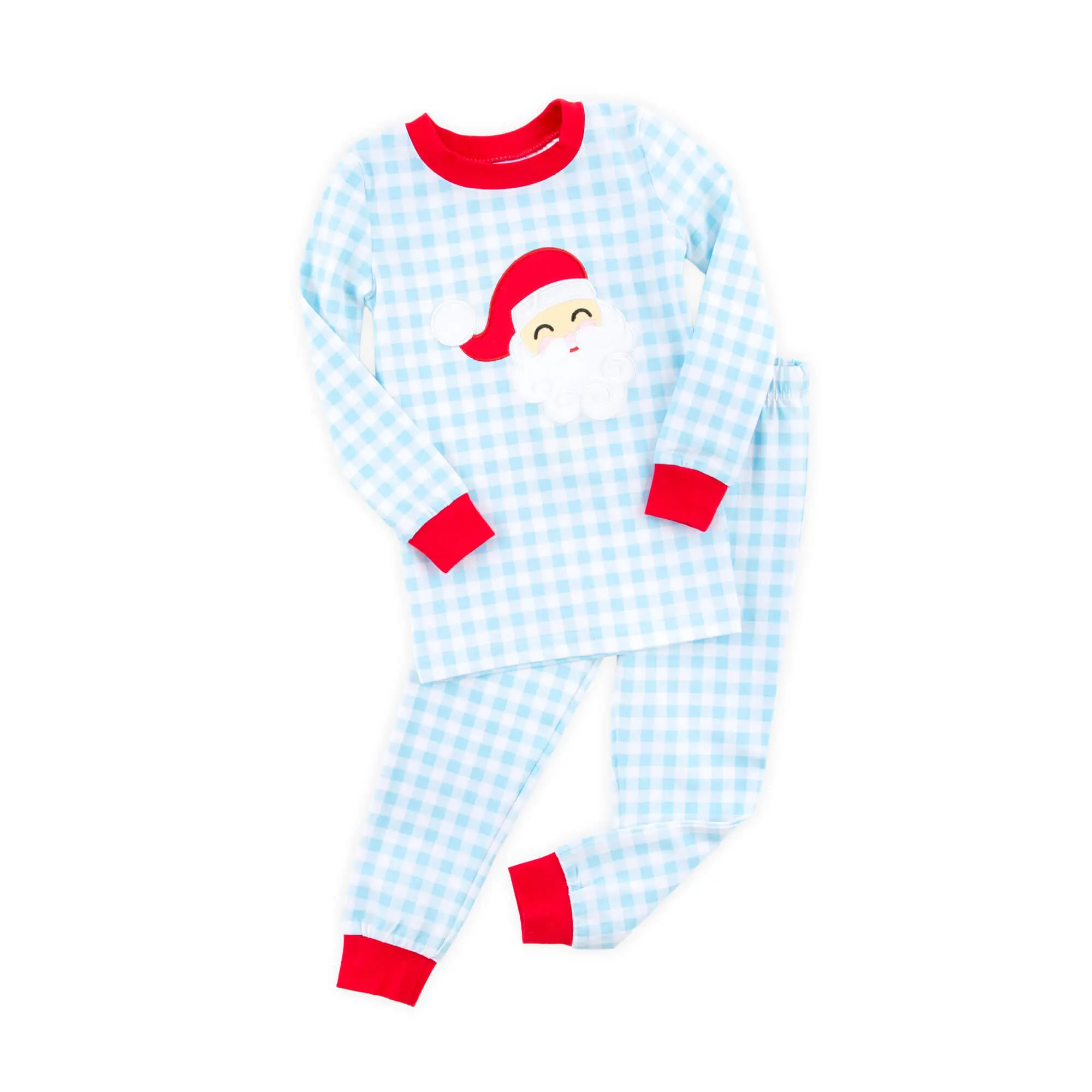 Happy Santa Blue Gingham Pajamas for Boys and Girls - Perfect for Christmas Eve