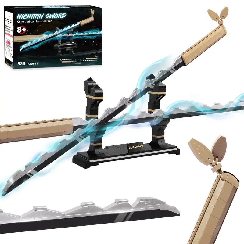 Swords Building Set, 40in Hashibira Inosuke Dual-Sword Building Block with Stand, Anime Sword Building Toy Katana Kids Toys for Boys Age 12+, 838 Pcs