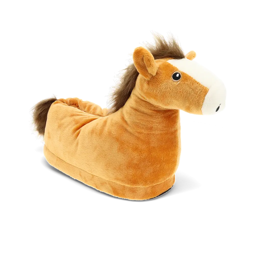 Paulette the Pony Plush Animal Slippers - Brown Pony Design, Soft Plush Material, Non-Slip Sole, Memory Foam Footbed, Perfect for Women & Men, Cozy Indoors Footwear