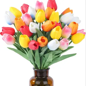 DIYDECTK Fake Flowers Tulips Artificial Silk Flower 15pcs Real Touch 14" for Spring Easter Home Kitchen Wedding Bouquet Bulk Mother's Gift Day Decorations(Multicolor,5-4)