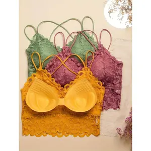 4-Piece Lace Underwear Set - Wireless, Comfortable Fit Design, Top with Men's Shorts, Breathable Nylon Blend