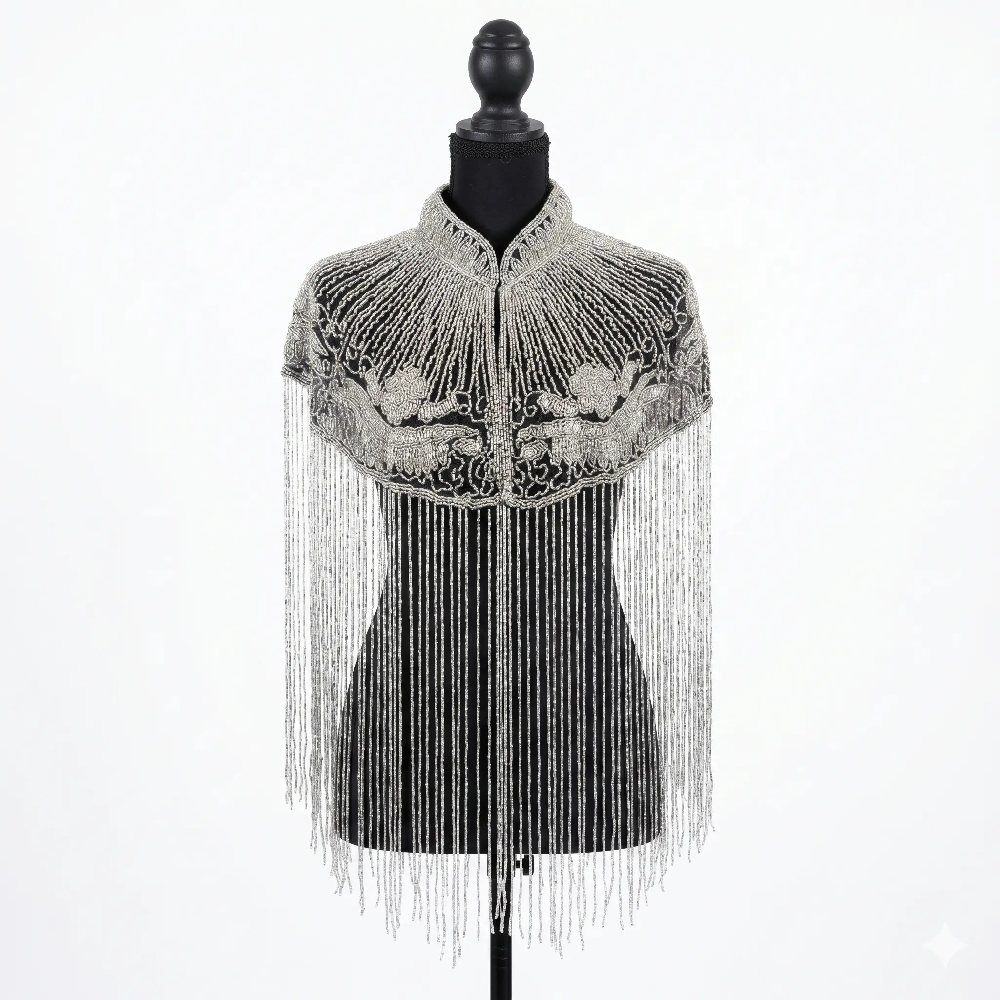 Beaded-Fringe Capelet - Silver