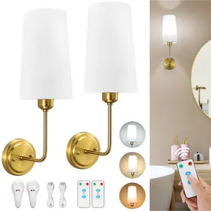 Battery Operated Wall Sconce Set of 2 with Remote Not Hardwired Dimmable Battery Sconce with Bulb&Charger Wireless Wall Light for Bedroom Living Room