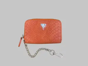 Mint Orange Leather Snakeskin Embossed Zip Wallet Chain Clip Jeans Belt Loop