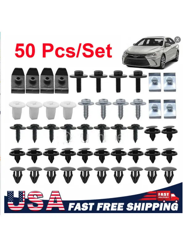 50-Piece M6 Body Bolts & U-Nut Clips, Metal & Plastic Fastener Kit for Toyota & Lexus, Corrosion-Proof Engine Under Cover Splash Guard