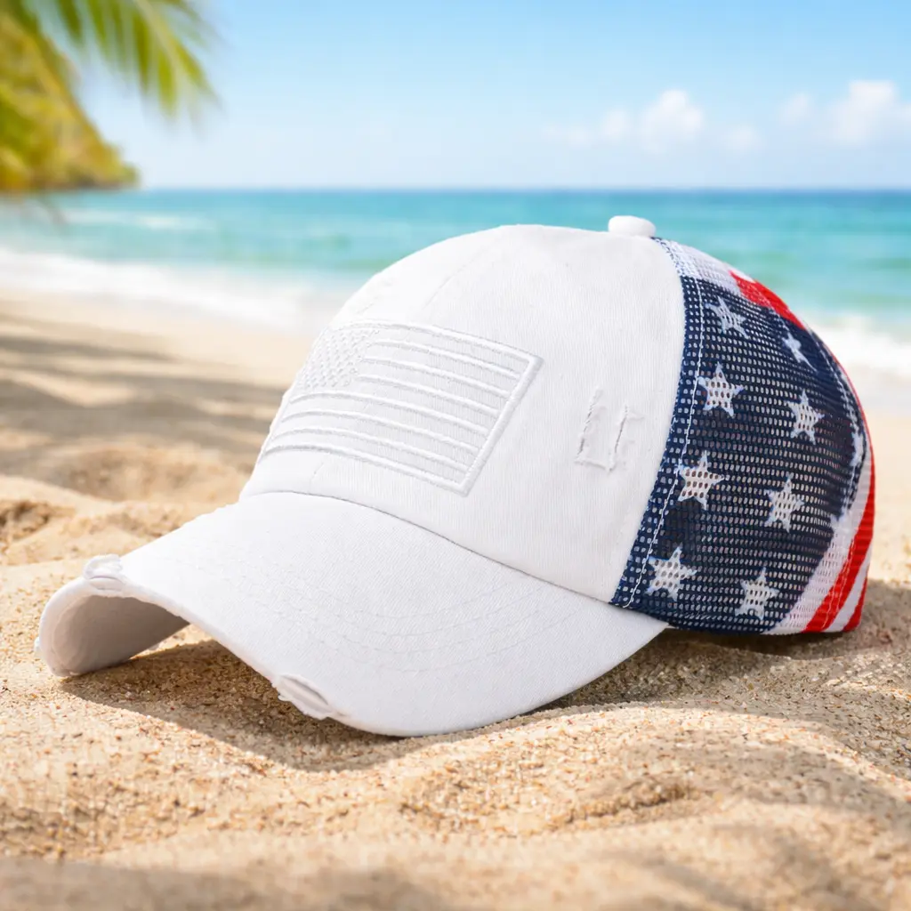 Women's Vintage American Flag Trucker Hat, Distressed Washed USA Style Baseball Cap, Retro Mesh Back Adjustable Snapback Hat for Summer Casual Streetwear, Outdoor, Travel, and Daily Wear Statement Cap