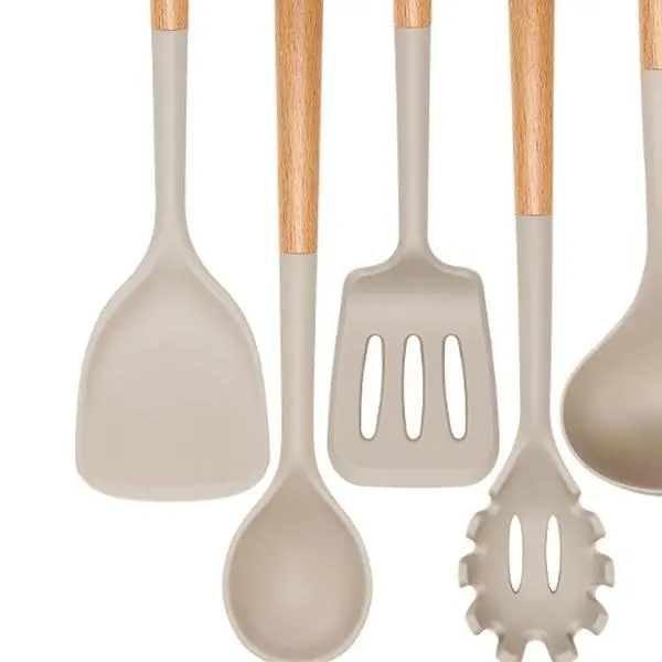 Silicone Chef's Set 6Pcs Heat-Resistant Cooking Tools Cookware Wooden Insulation Thermal Handles Pans