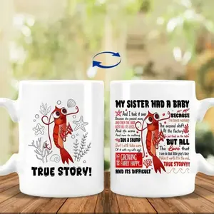 Humorous Shrimp Mug with Memes Movie Quotes and True Story Theme