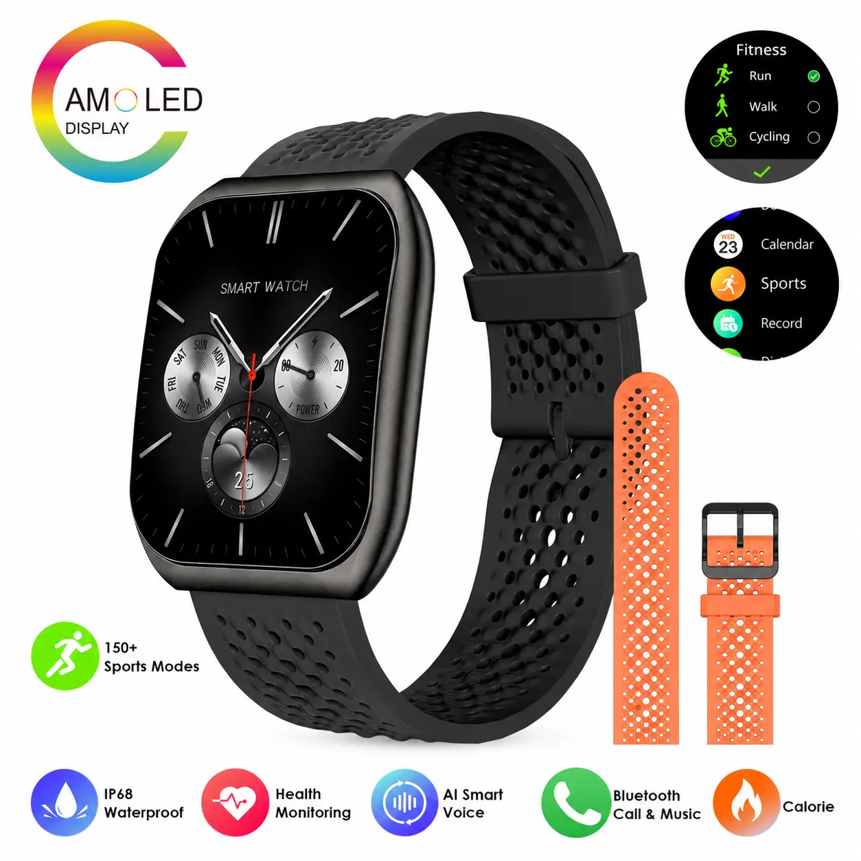 AURAFIT AM10-B Ultra Smart Watch | 1-Second Fast Pairing, Instant IG Message Reply, Bluetooth Calling, IP68 Waterproof, Wireless Charging, Heart Rate & Sleep Monitor, Multi-Sport Modes, Step & Calorie Tracker Wearable