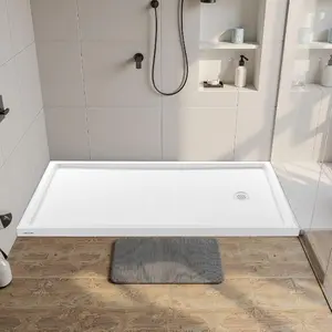 Shower Pan, 60 Lx 30 W Single Threshold Shower Base, Rectangle Acrylic PVC Showering Base in White, Slip-Resistant Showering Pan Bases with Drain Cover for Bathroom, Right Drain LocationVEVOR Super Brand Day