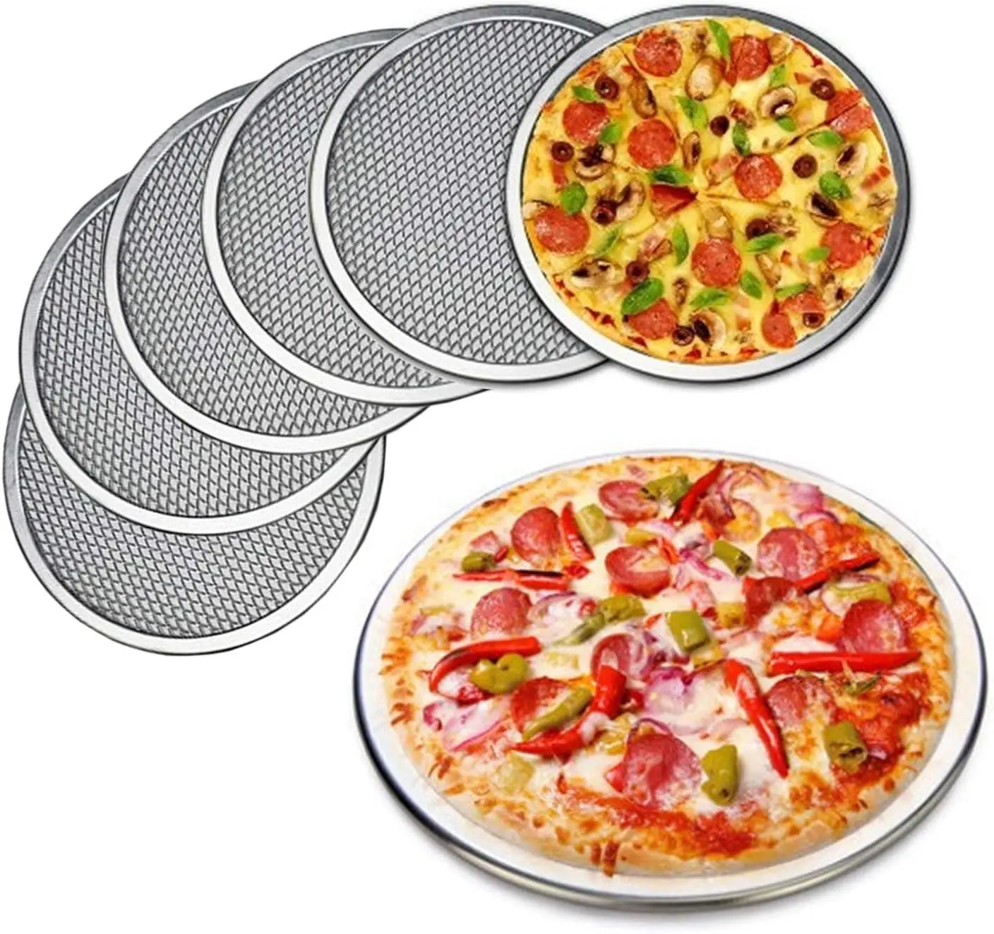 6 Packs Aluminum Alloy Pizza Pan with Holes, 10 Inch Commercial Grade Pizza / Baking Screen for Oven Round Pizza Crisper Tray Pizza Baking Tray for Home Restaurant, Seamless (10-Inch, Pack of 6)